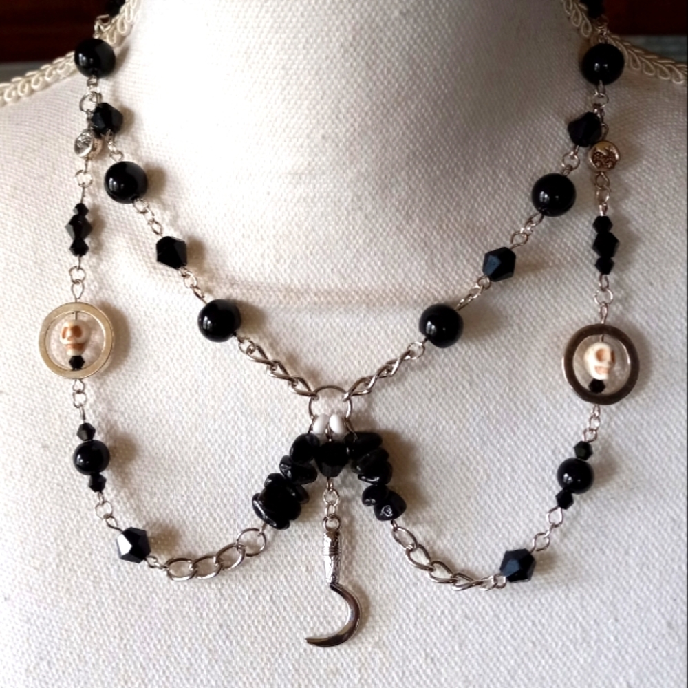 Goth fairycore style necklace handmade skulls reaper theme